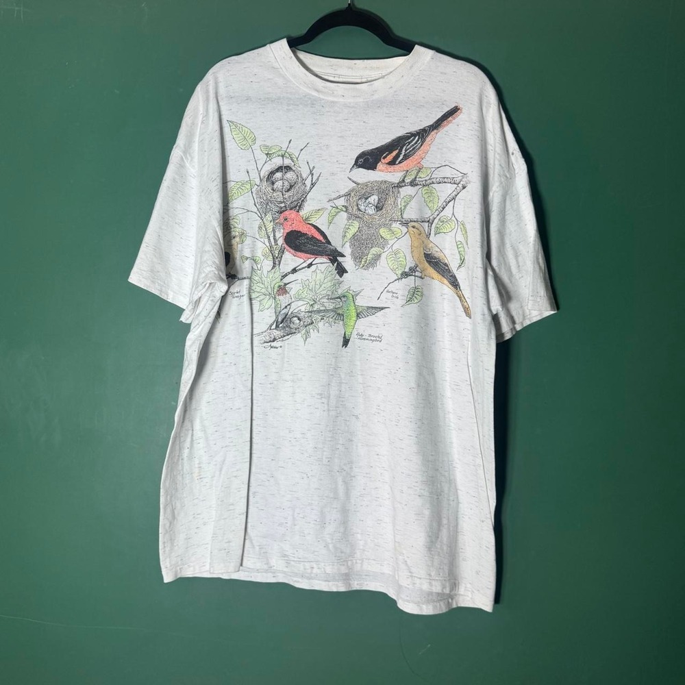 Vintage 90s Oneita Power T Bird All Over Print T-Shirt Grey XXL